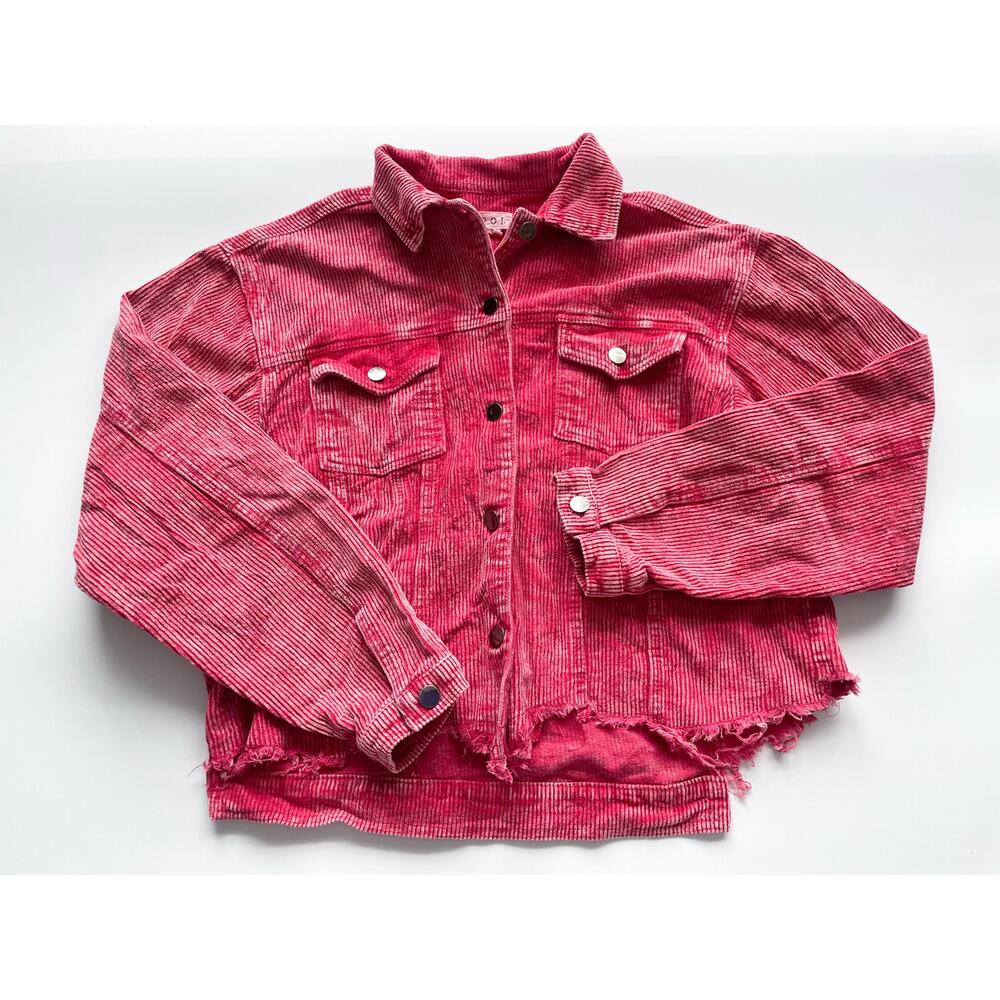 Women's Pol Distressed Raw Hem Corduroy Jacket Dark Pink Size Large